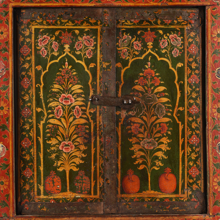 Shutters Detail From Antique Indian Tre Of Life Painted Window Shutter | Indigo Antiques