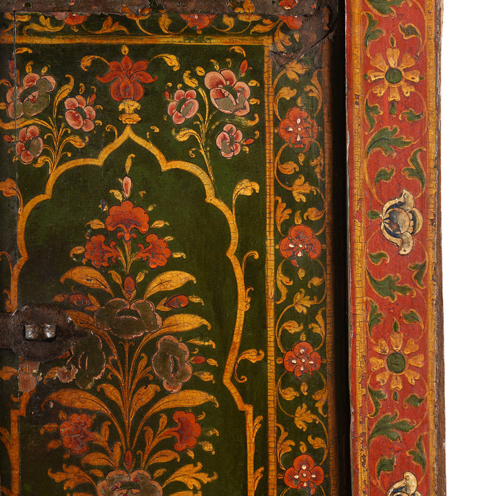 Border Paintwork Detail From Antique Indian Tre Of Life Painted Window Shutter | Indigo Antiques