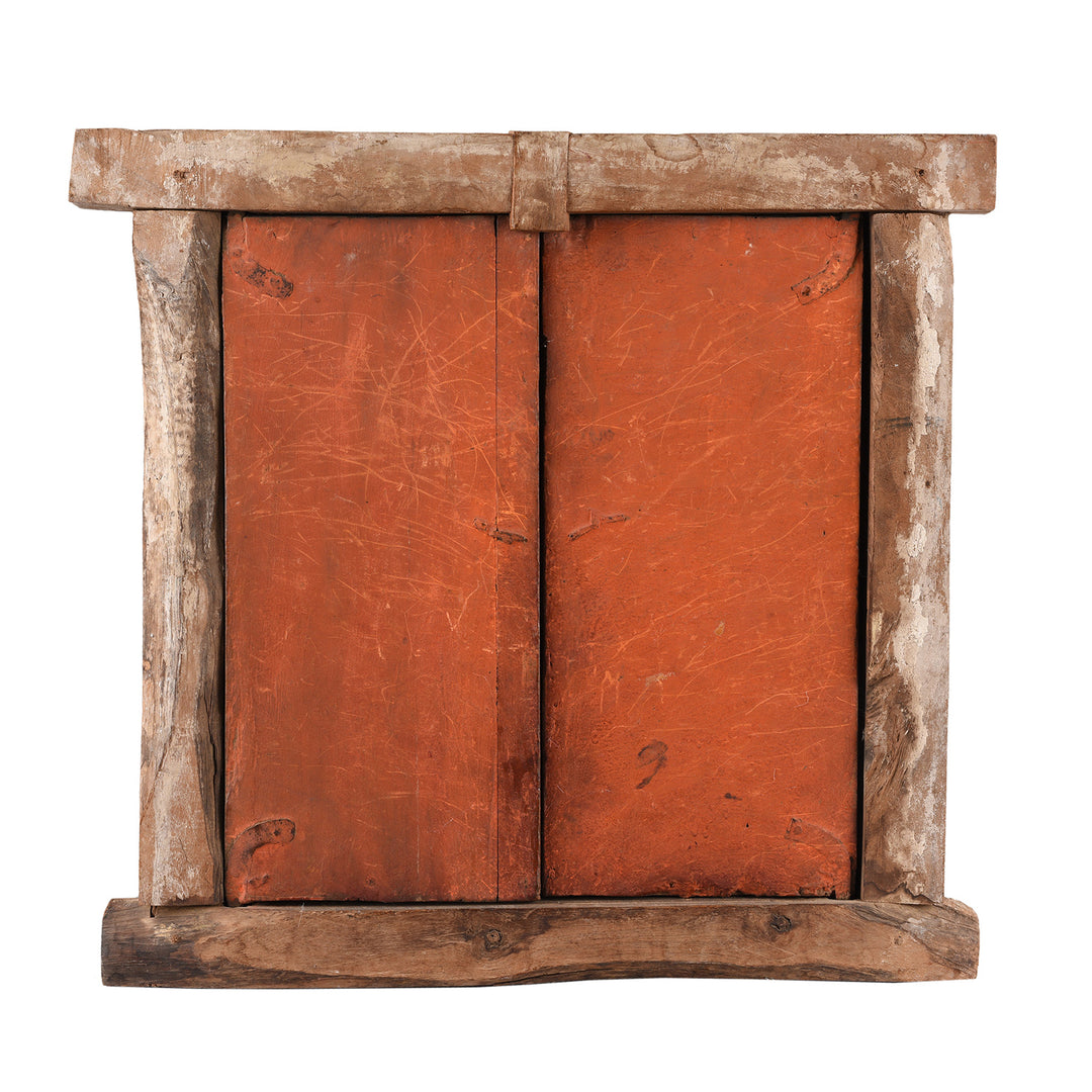 Back Of Antique Indian Tre Of Life Painted Window Shutter | Indigo Antiques