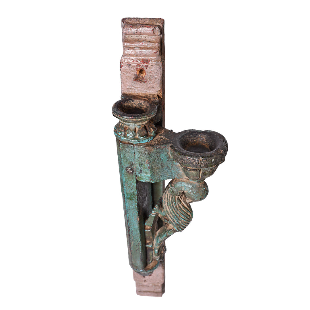 Top Down View Of Antique Carved Indian Teak Parrot Lamp Bracket | Indigo Antiques