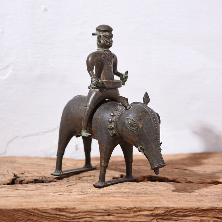 Indian Bronze Figure Of Panjurli Riding A Wild Boar - 18thC