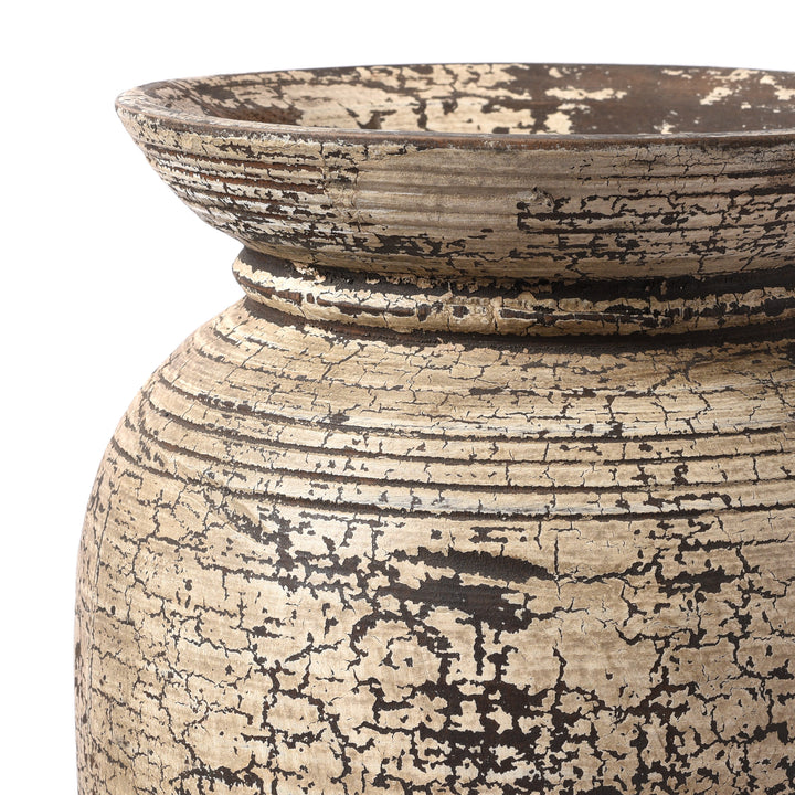 Corner Detail From Vintage Decorative Indian Neem Wood Pot From Kulu - 1950's | Indigo Antiques
