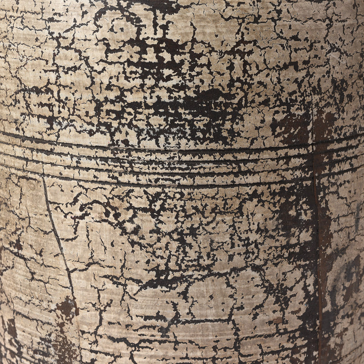 Crackling Detail From Vintage Decorative Indian Neem Wood Pot From Kulu - 1950's | Indigo Antiques