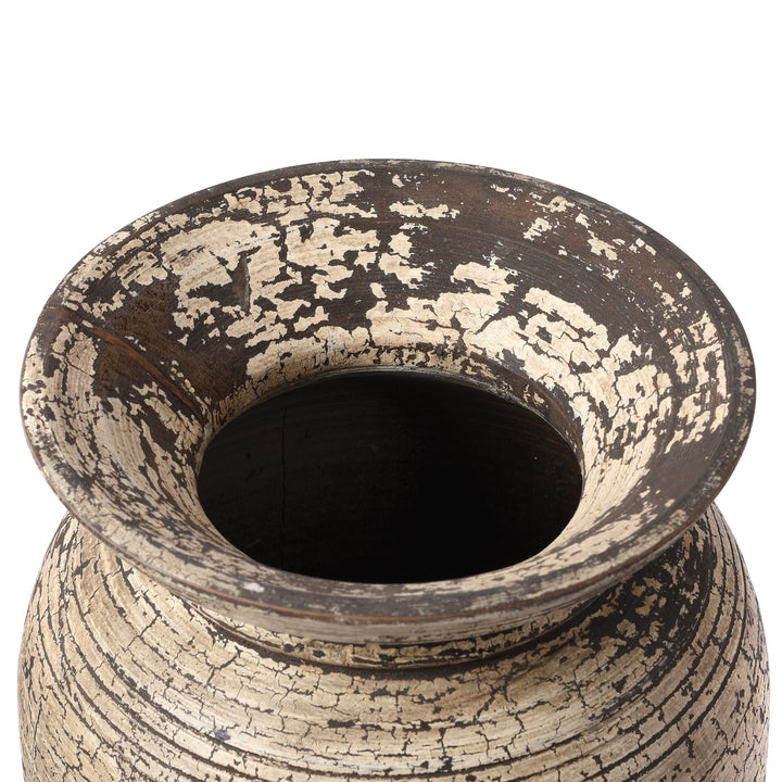 Interior Of Vintage Decorative Indian Neem Wood Pot From Kulu - 1950's | Indigo Antiques