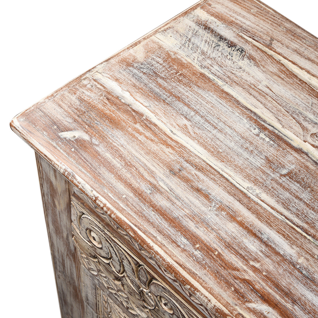 Surface Detail From Painted 5 Drawer Console Table Made From Reclaimed Teak | Indigo Antiques