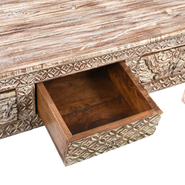 Drawer Detail From Painted 5 Drawer Console Table Made From Reclaimed Teak | Indigo Antiques