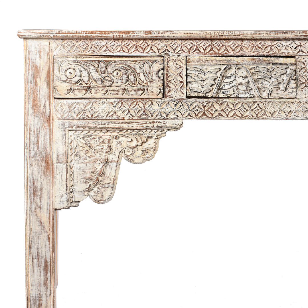 Corner Detail From Painted 5 Drawer Console Table Made From Reclaimed Teak | Indigo Antiques