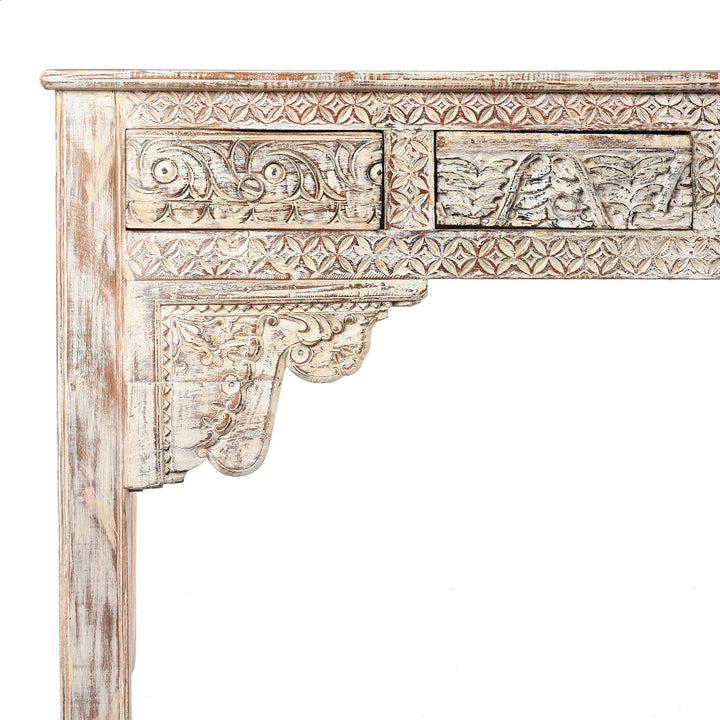 Corner Detail From Painted 5 Drawer Console Table Made From Reclaimed Teak | Indigo Antiques