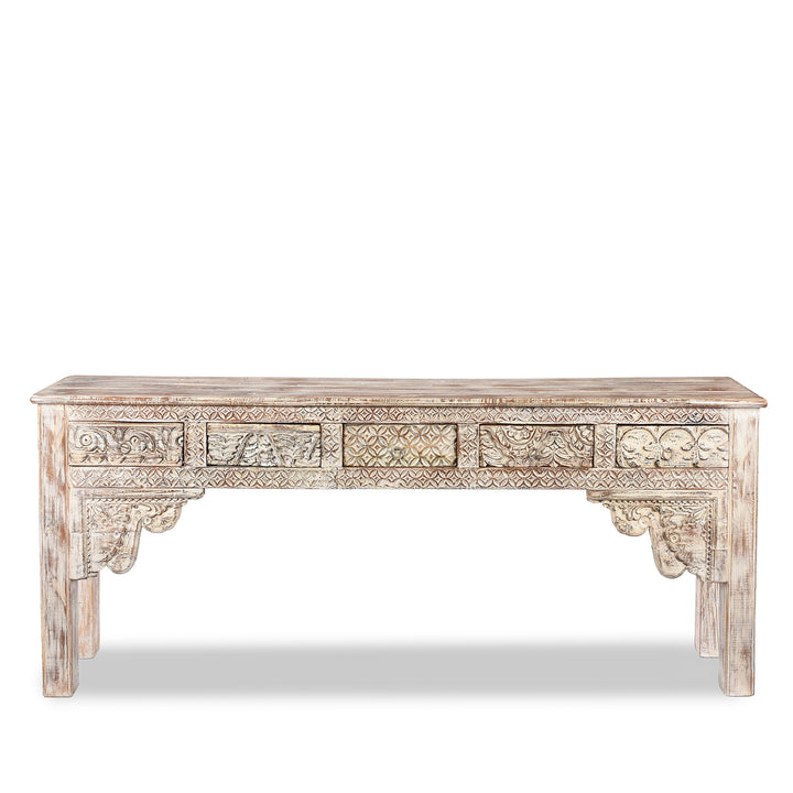 White Painted Indian 5 Drawer Console Table Made From Reclaimed Teak | Indigo Antiques