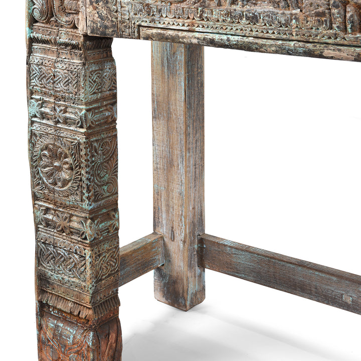 Leg Detail From Reclaimed Teakwood Console Table With Painted Finish | Indigo Antiques