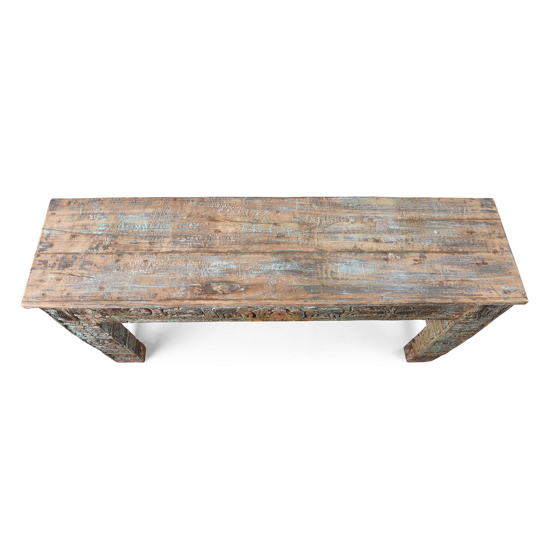 Top Down View Of Reclaimed Teakwood Console Table With Painted Finish | Indigo Antiques