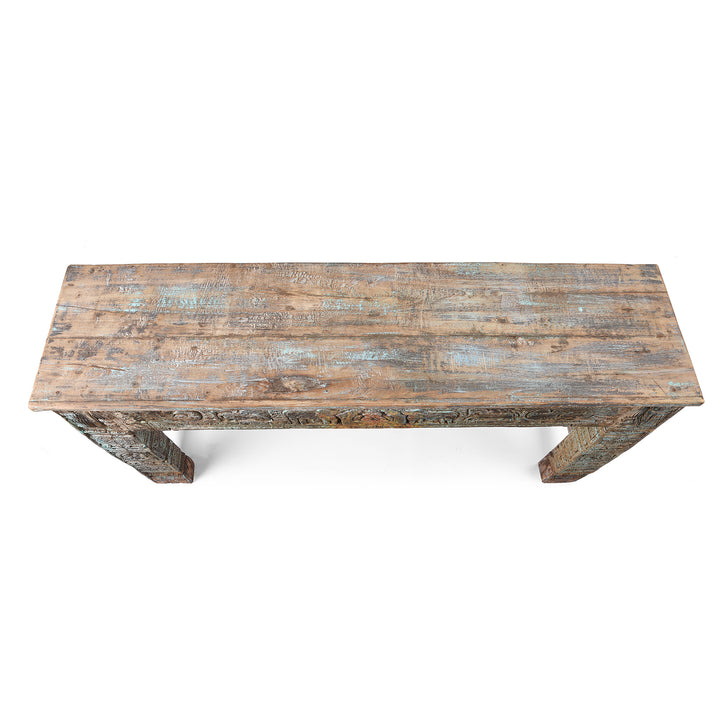 Top Down View Of Reclaimed Teakwood Console Table With Painted Finish | Indigo Antiques