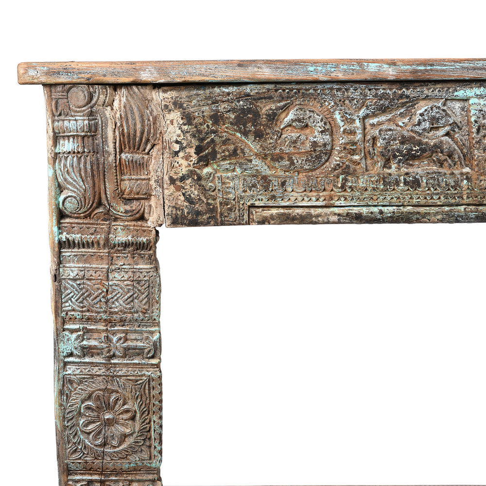 Corner Detail From Reclaimed Teakwood Console Table With Painted Finish | Indigo Antiques