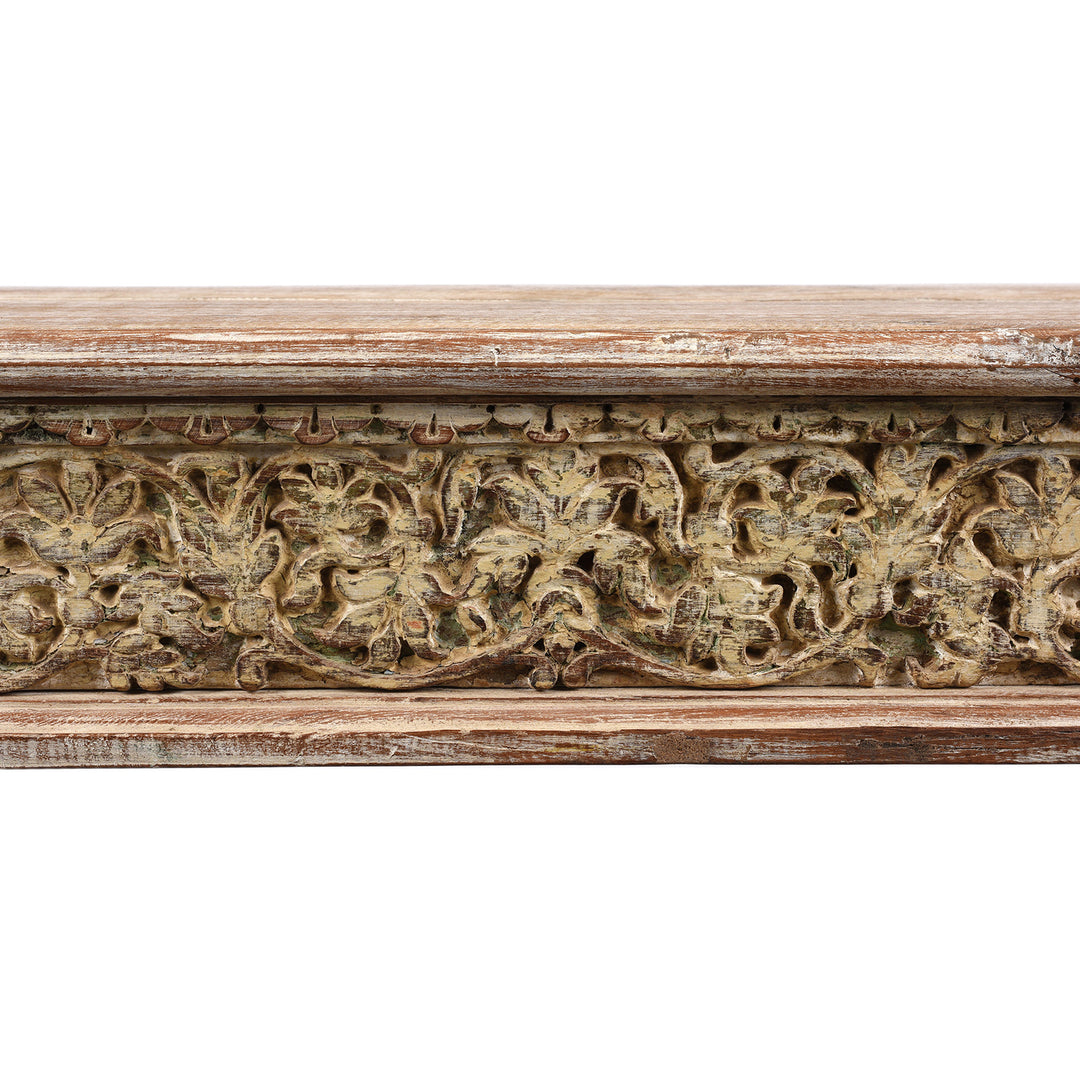 Carving Detail From  Indian Takhat Coffee Table Made From Reclaimed Teak | Indigo Antiques