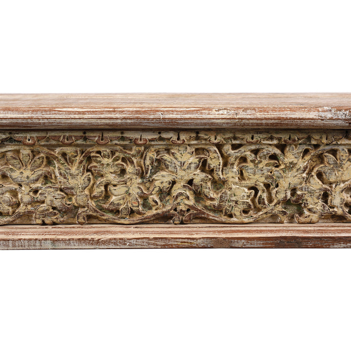 Carving Detail From  Indian Takhat Coffee Table Made From Reclaimed Teak | Indigo Antiques