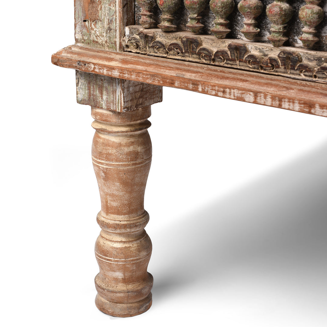 Leg Detail From  Indian Takhat Coffee Table Made From Reclaimed Teak | Indigo Antiques