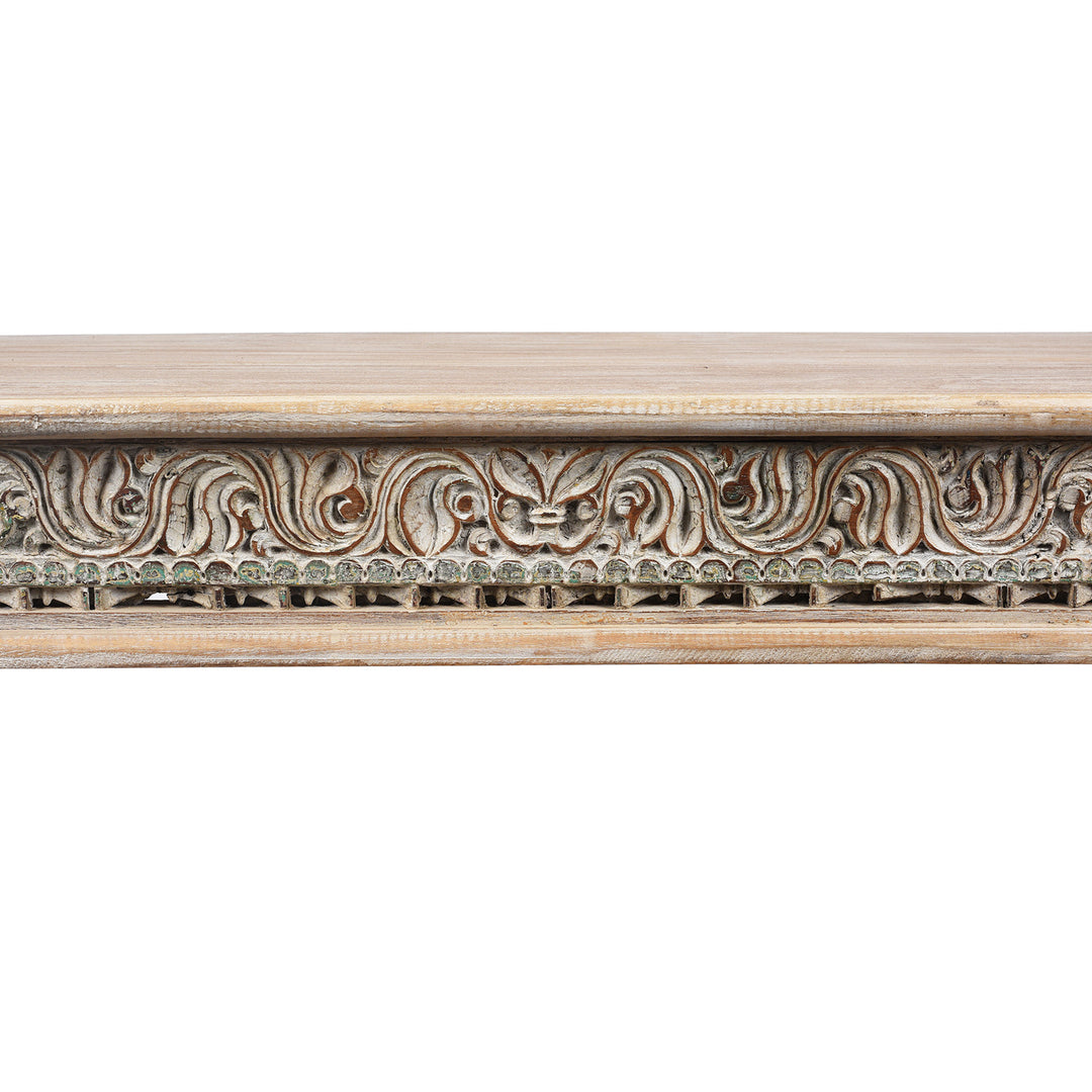 Carving Detail From  Indian Takhat Coffee Table Made From Reclaimed Teak | Indigo Antiques