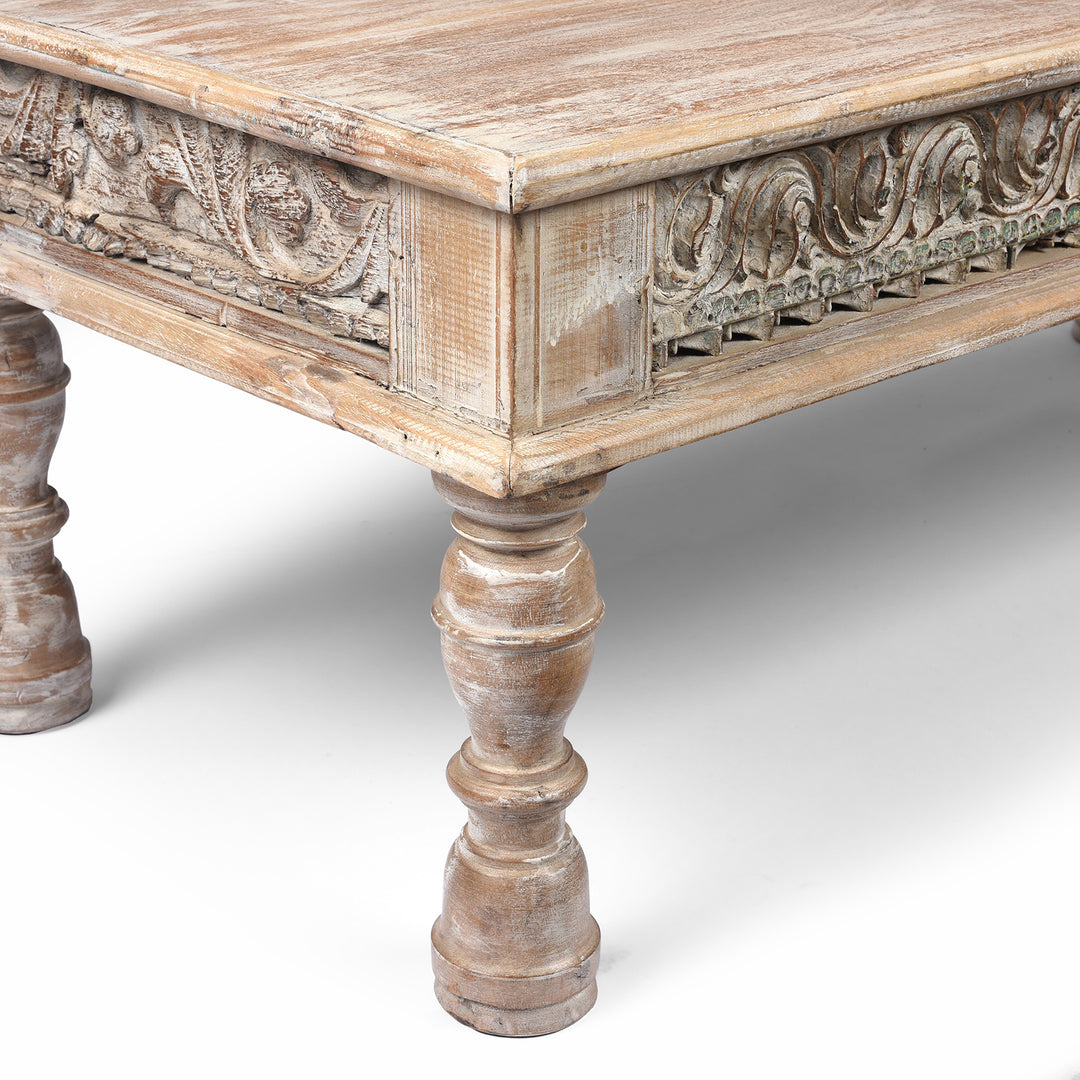 Leg Detail From  Indian Takhat Coffee Table Made From Reclaimed Teak | Indigo Antiques