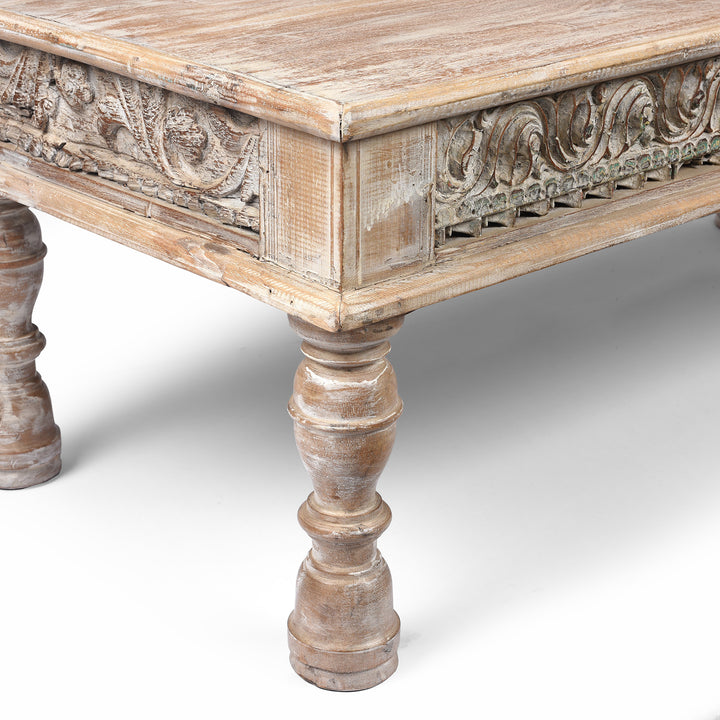 Leg Detail From  Indian Takhat Coffee Table Made From Reclaimed Teak | Indigo Antiques