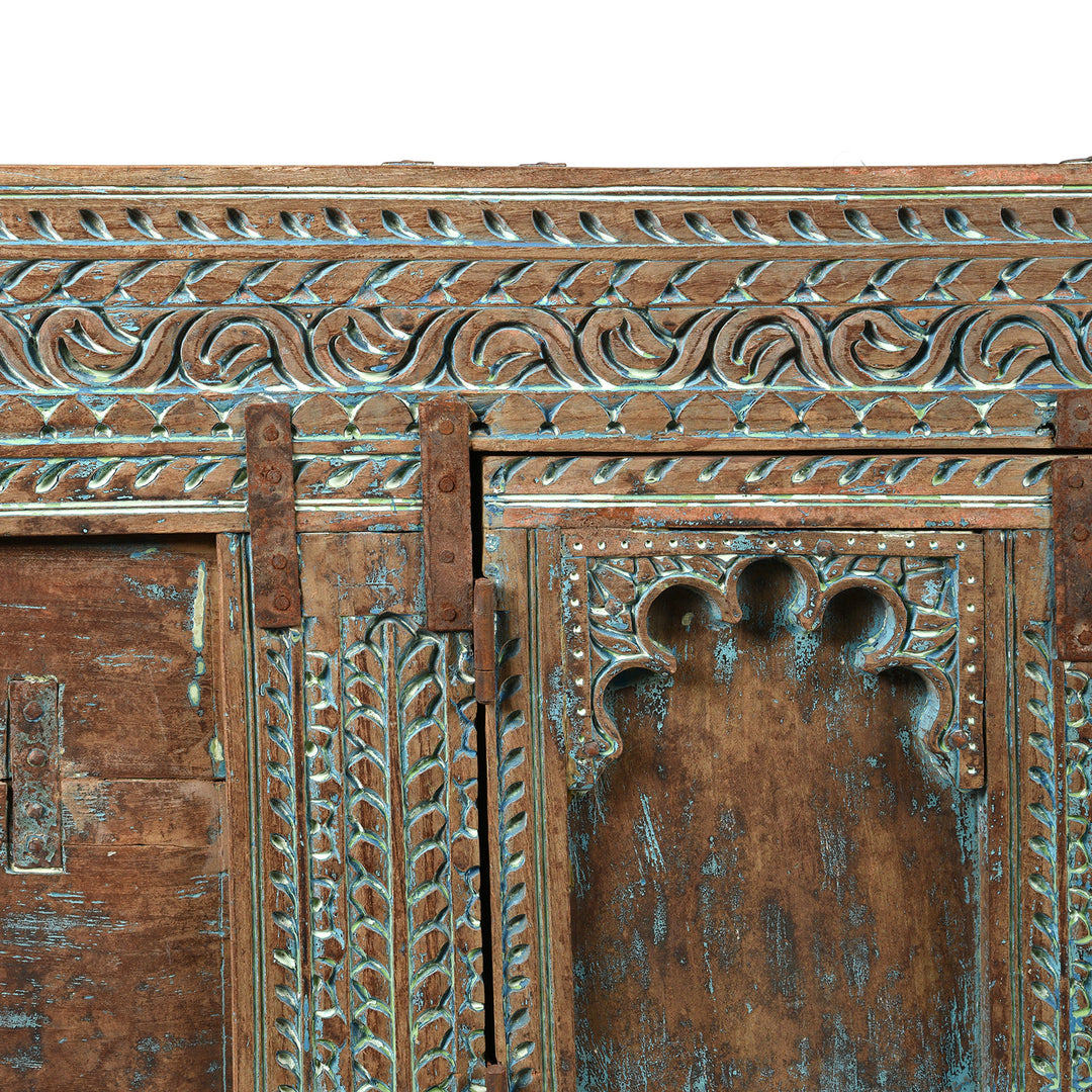 Carving Detail From Antique Carved Teak Manjus Dowry Chest From Banswara - 19th Century | Indigo Antiques