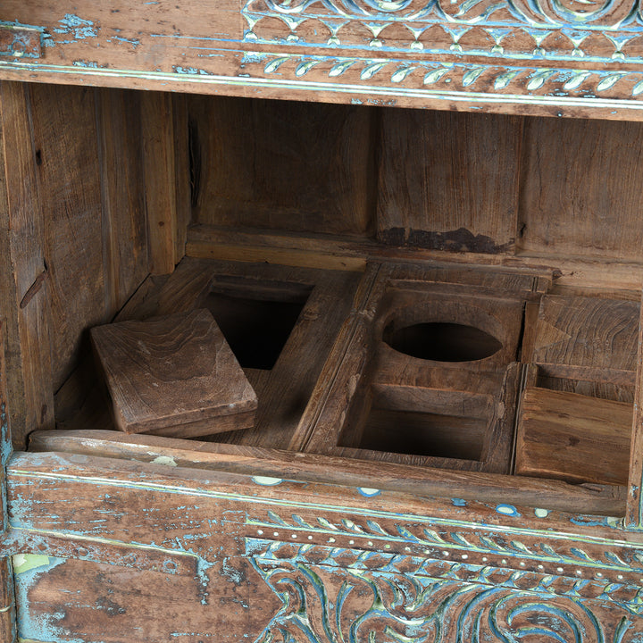 Secret Compartment Detail From Antique Carved Teak Manjus Dowry Chest From Banswara - 19th Century | Indigo Antiques 