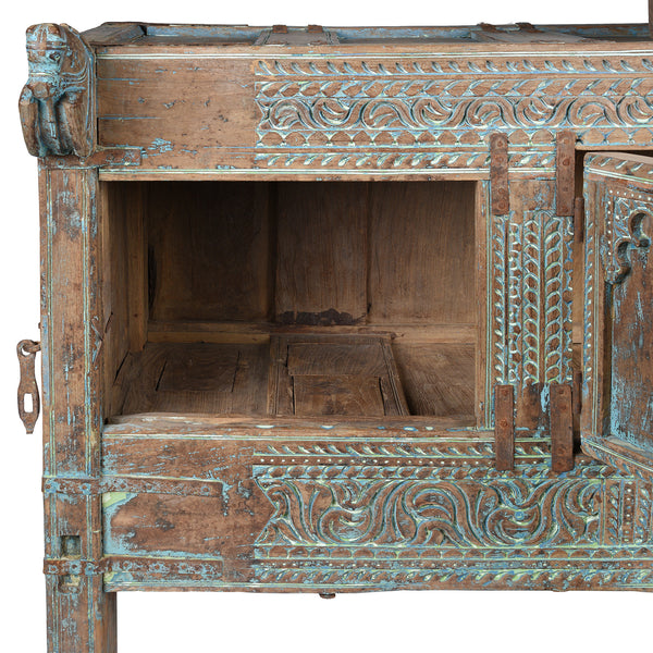 Carved Teak Majus Dowry Chest From Banswara - 19th Century