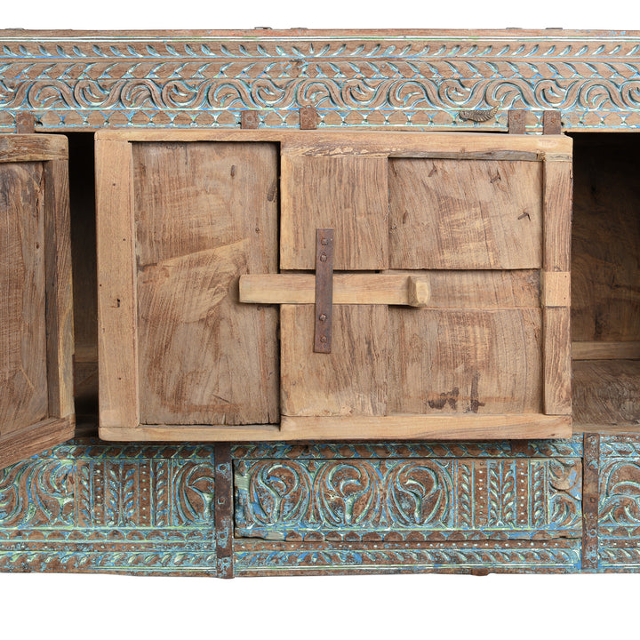 Open Door Detail From Antique Carved Teak Manjus Dowry Chest From Banswara - 19th Century | Indigo Antiques