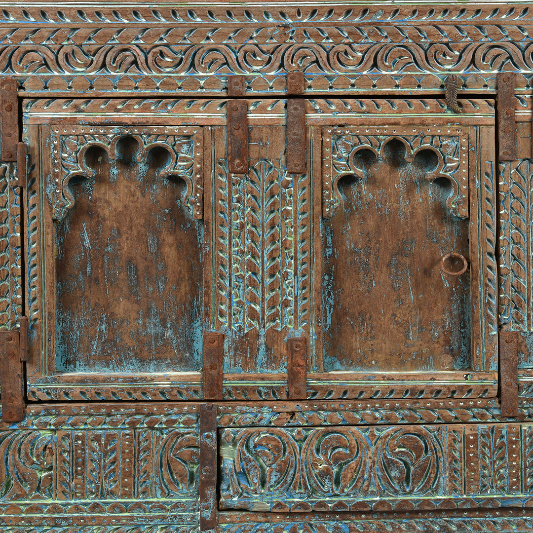 Doors Detail From Antique Carved Teak Manjus Dowry Chest From Banswara - 19th Century | Indigo Antiques