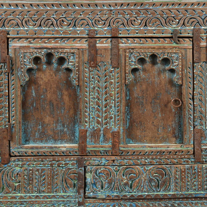 Doors Detail From Antique Carved Teak Manjus Dowry Chest From Banswara - 19th Century | Indigo Antiques