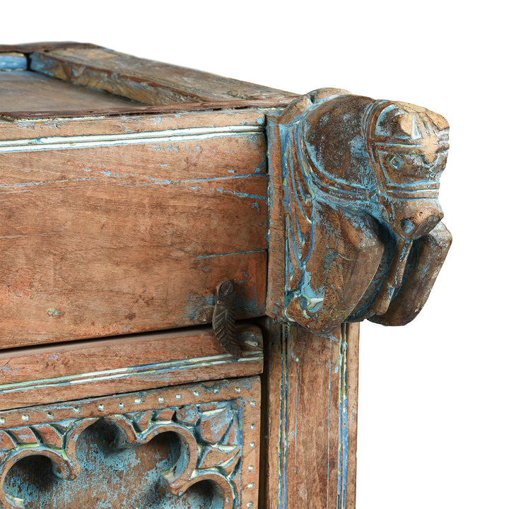 Carved Horse Detail From Antique Carved Teak Manjus Dowry Chest From Banswara - 19th Century | Indigo Antiques