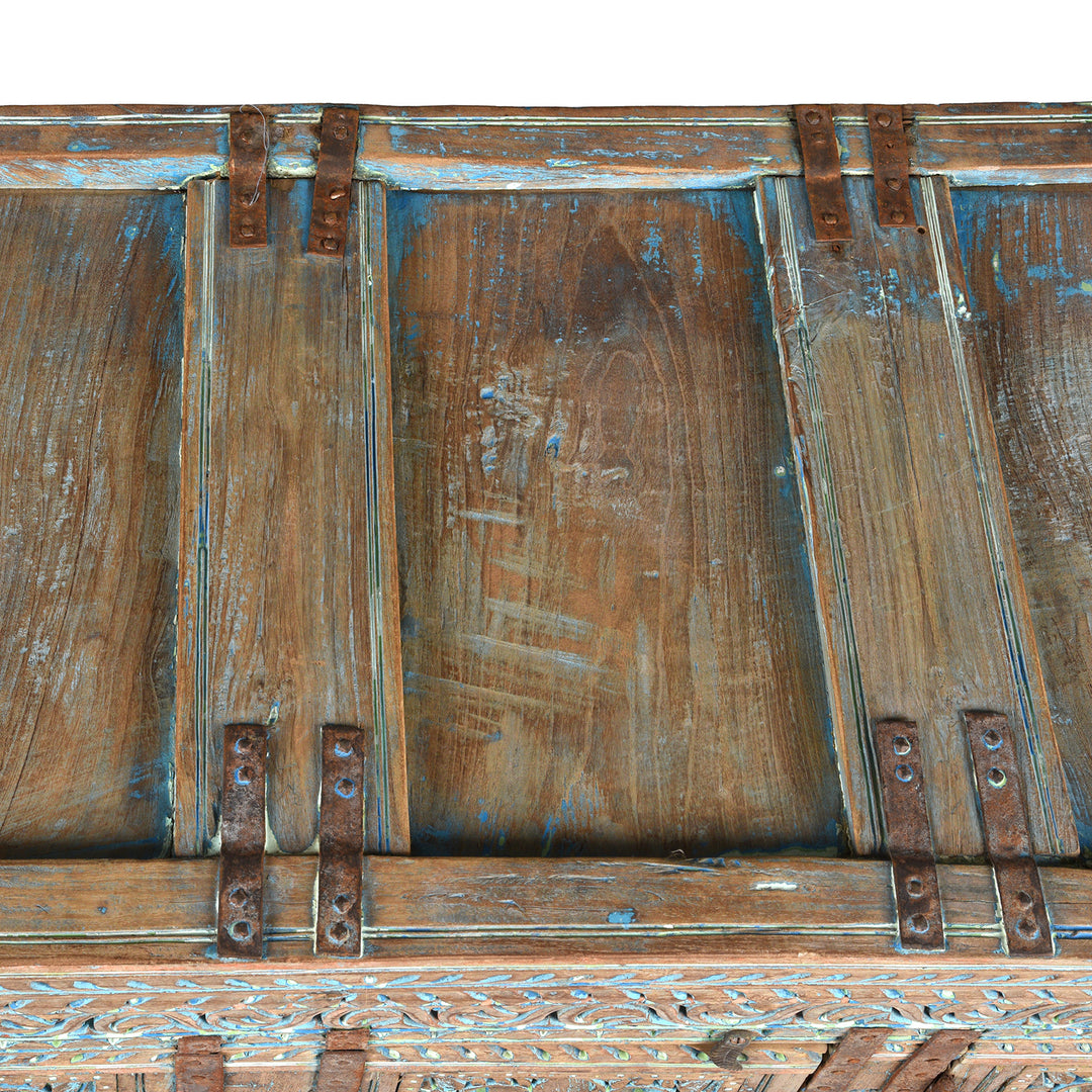 Top Detail From Antique Carved Teak Manjus Dowry Chest From Banswara - 19th Century | Indigo Antiques