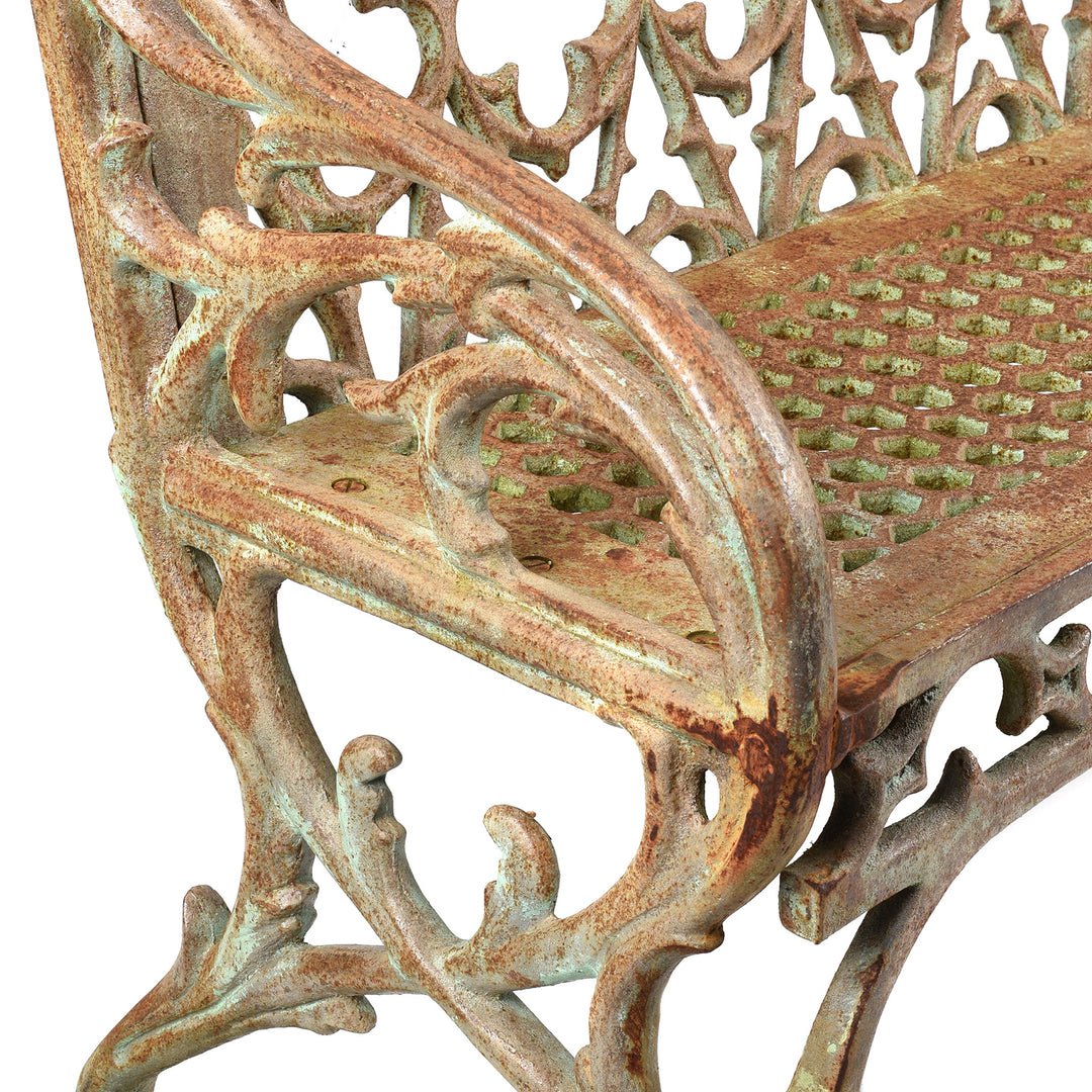 Ironwork Detail From Cast Iron Gothic Style Garden Bench From India | Indigo Antiques