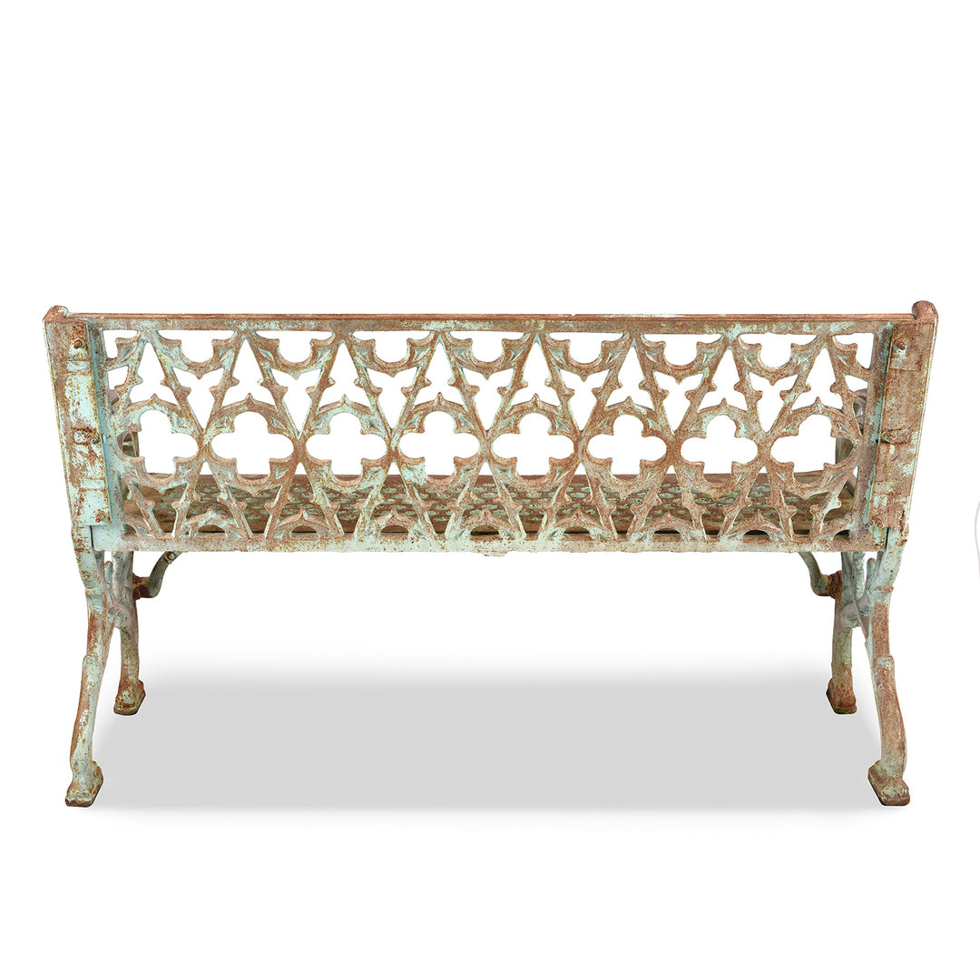 Back of Cast Iron Gothic Style Garden Bench From India | Indigo Antiques