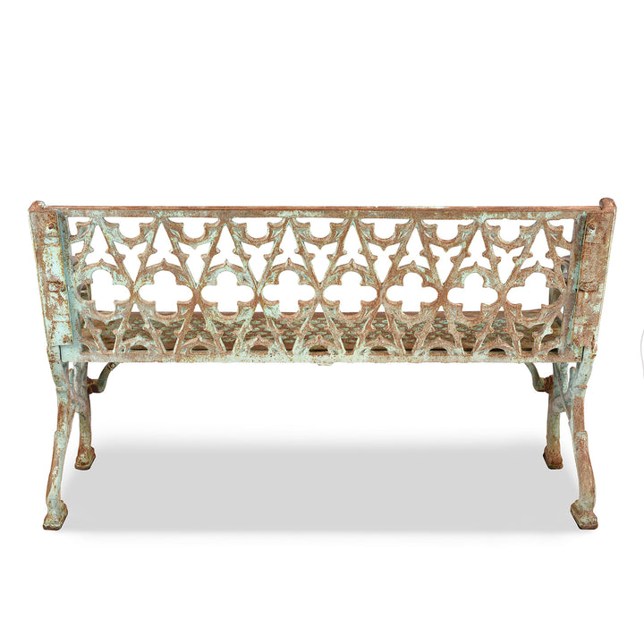 Back of Cast Iron Gothic Style Garden Bench From India | Indigo Antiques