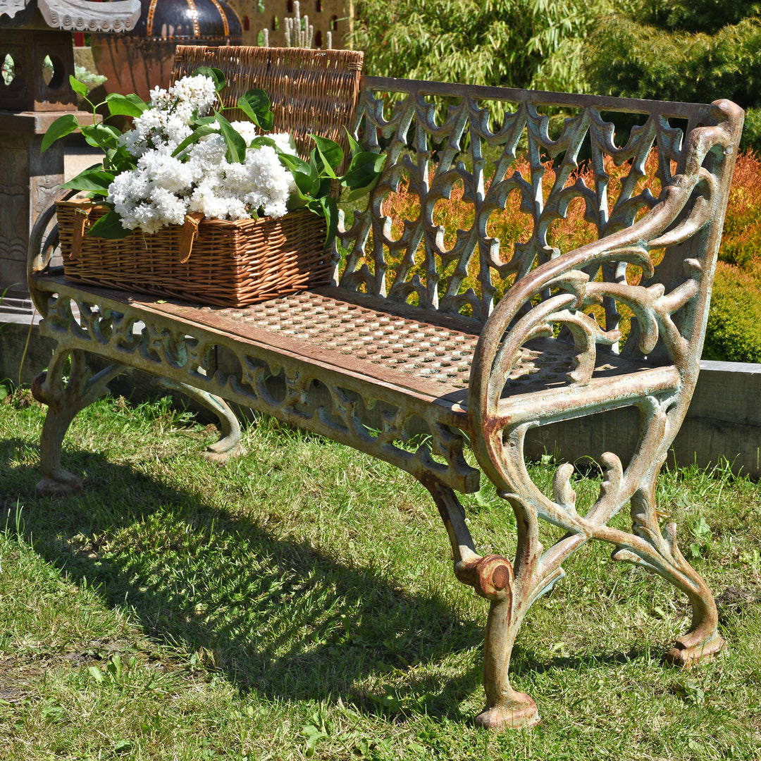 Lifestyle Of Cast Iron Gothic Style Garden Bench From India | Indigo Antiques