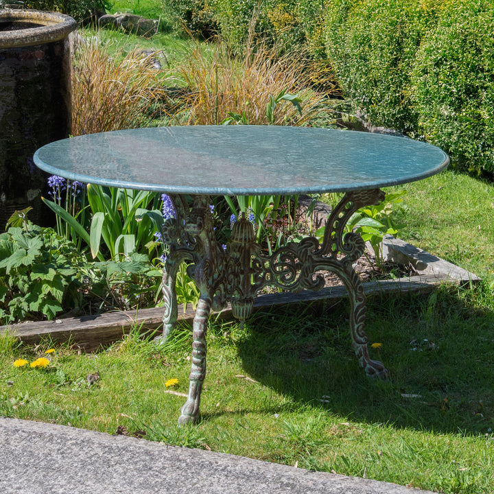 Green Marble Round Table With Cast Iron Base