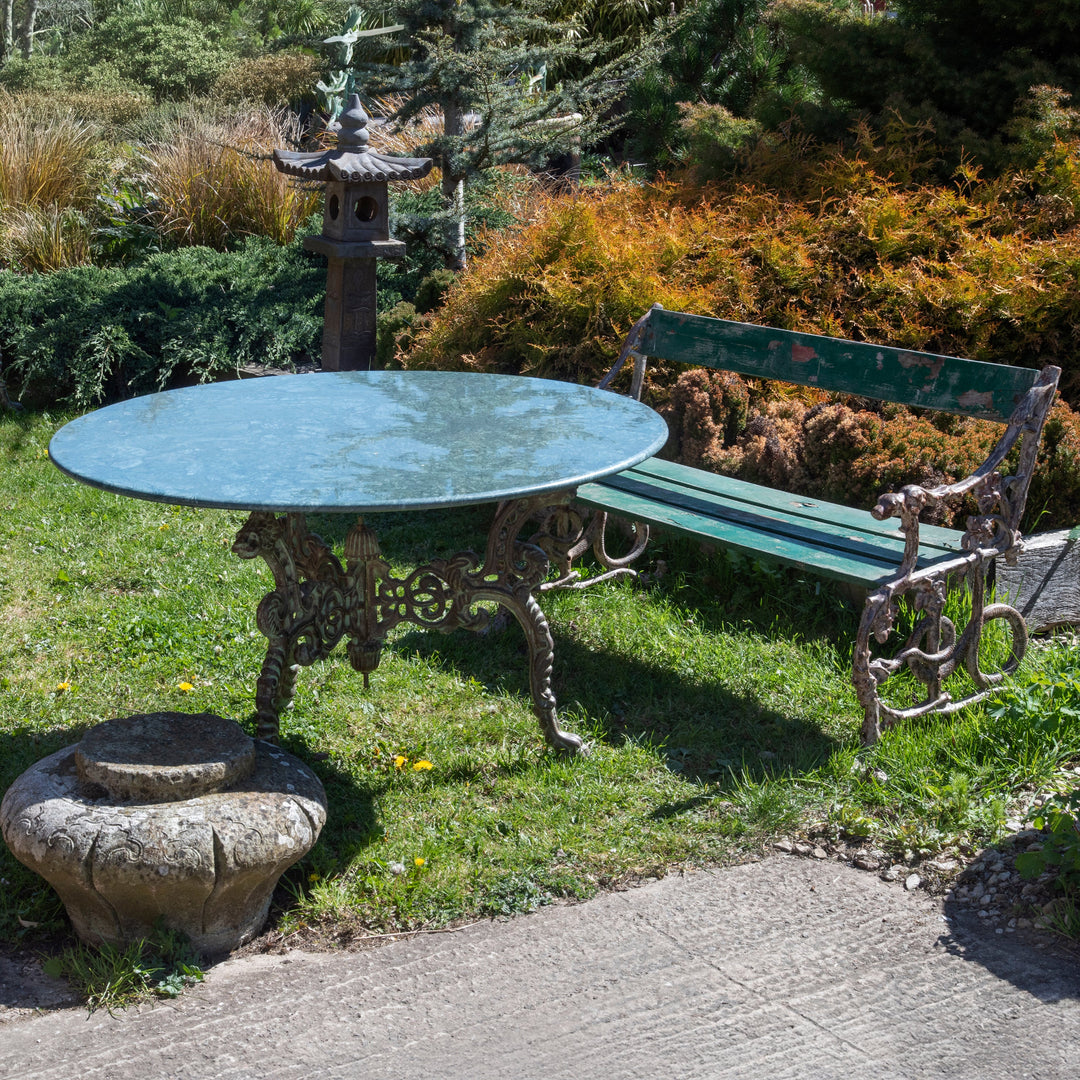 Green Marble Round Table With Cast Iron Base