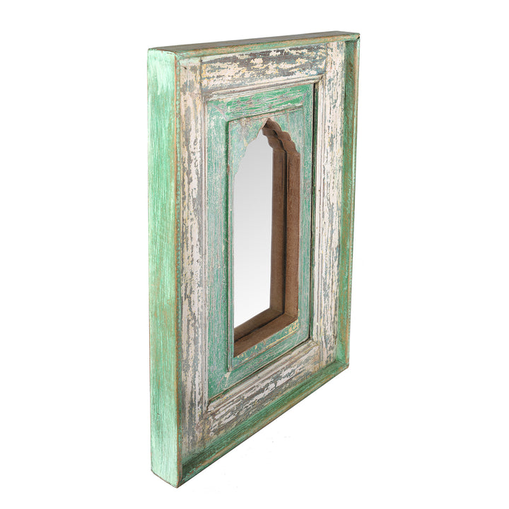 Green Mihrab Mirror Frame Made From Old Teak| Indigo Antiques