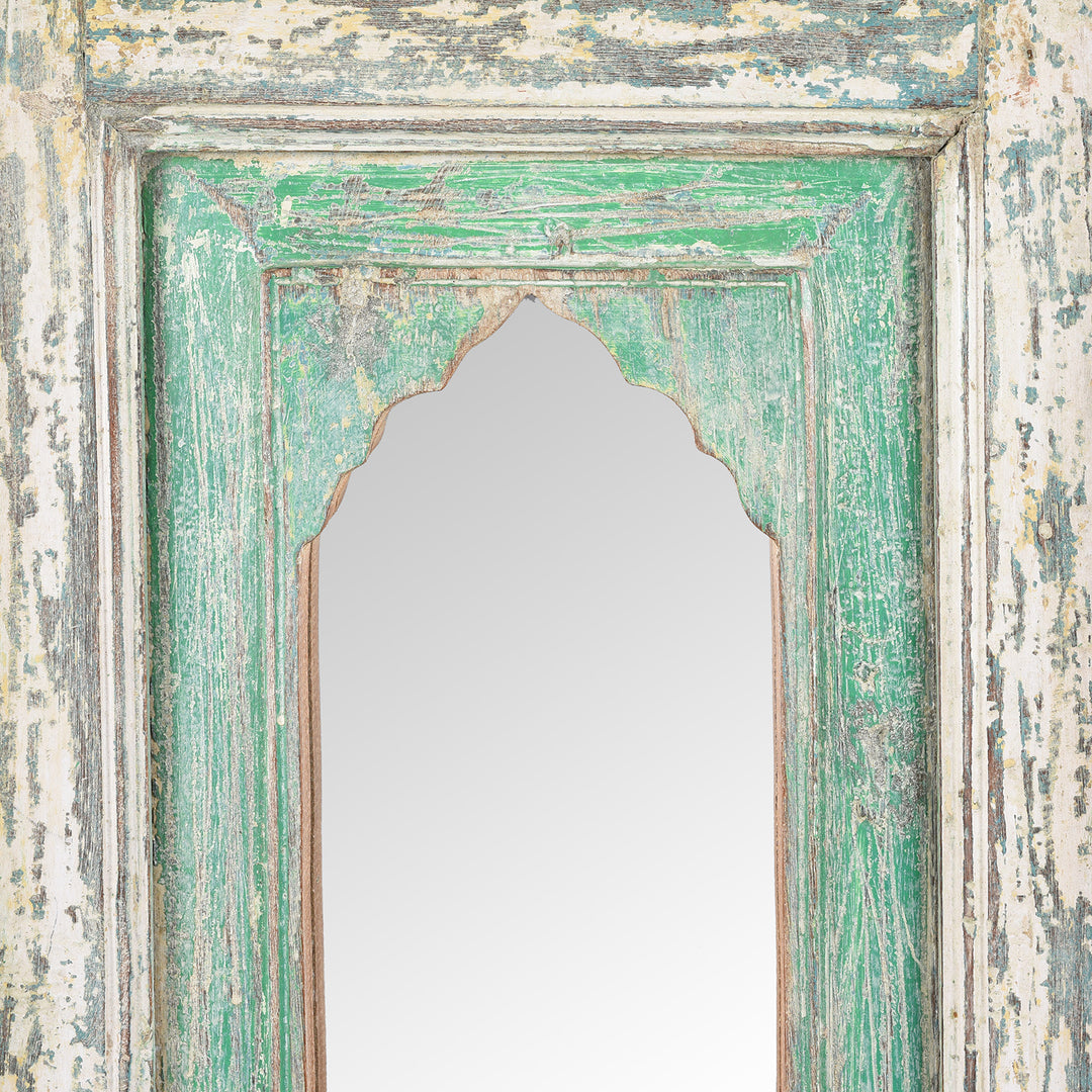 Green Mihrab Mirror Frame Made From Old Teak| Indigo Antiques
