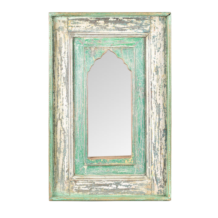 Green Mihrab Mirror Frame Made From Old Teak| Indigo Antiques