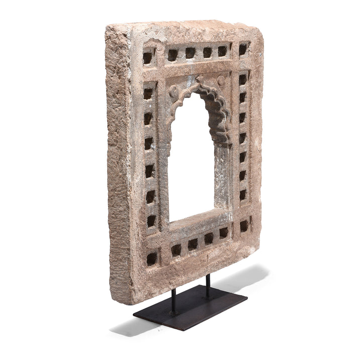 Angled View Of Antique Indian Carved Stone Window | Indigo Antiques