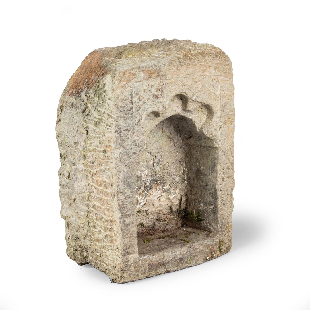 Angled View Of Antique Indian Carved Stone Lamp Niche From Dungarpur | Indigo Antiques