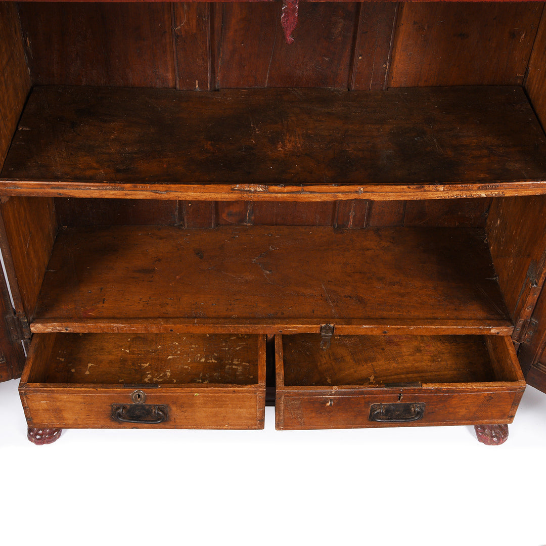 Interior Detail From Antique Glazed Teak Almirah Cabinet With Sunburst Panels | Indigo Antiques