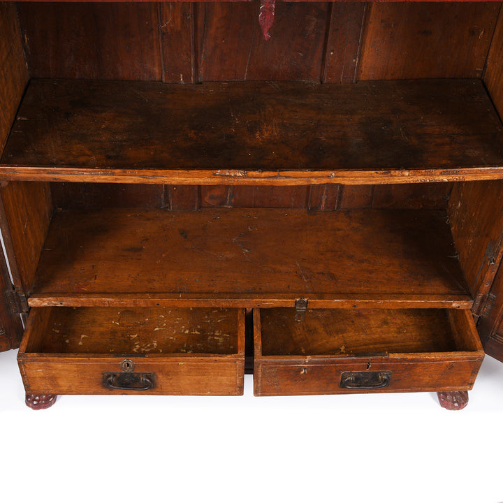 Interior Detail From Antique Glazed Teak Almirah Cabinet With Sunburst Panels | Indigo Antiques