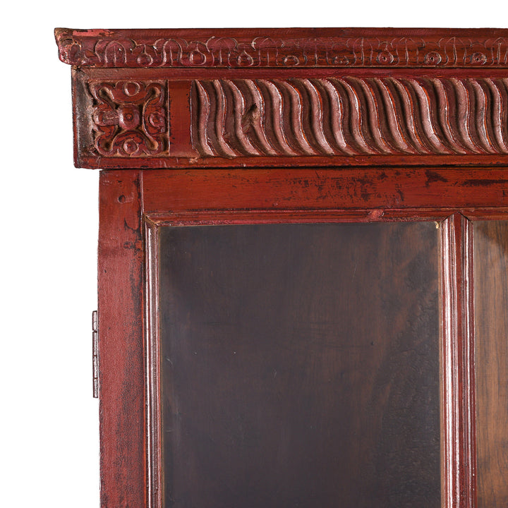Corner detail From Antique Glazed Teak Almirah Cabinet With Sunburst Panels | Indigo Antiques