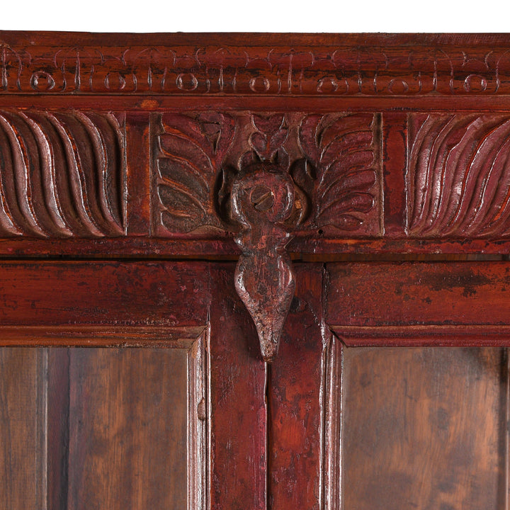 Locking Latch Detail From Antique Glazed Teak Almirah Cabinet With Sunburst Panels | Indigo Antiques