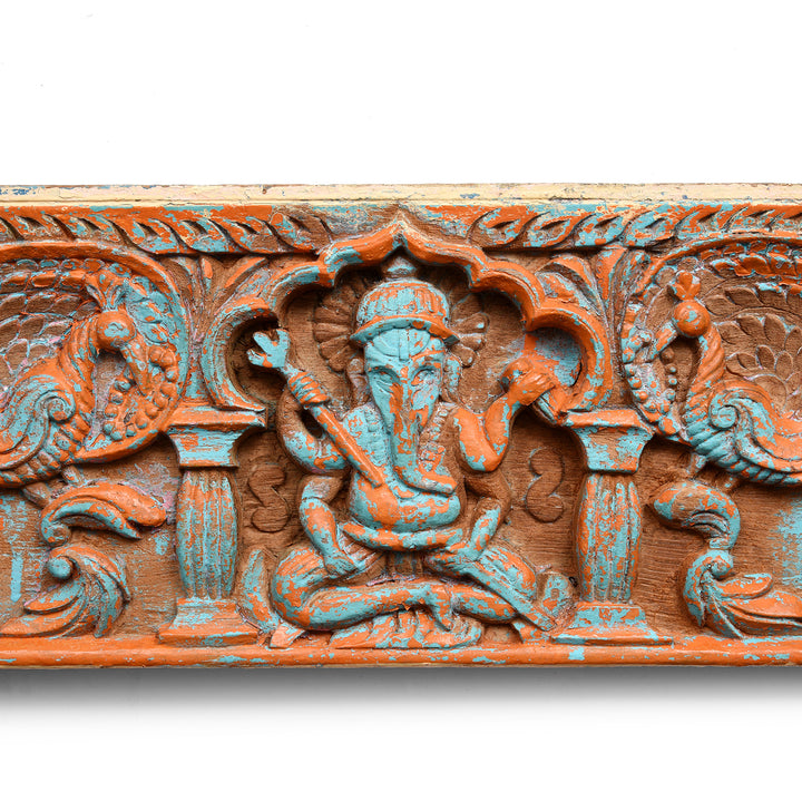 Ganesh Detail From Antique Indian Carved Teak Ganesh Lintel Panel | Indigo Antiques