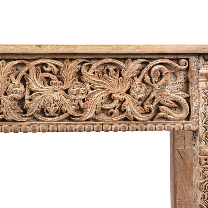 Carving Detail From Reclaimed Teakwood Console Table With Painted Finish | Indigo Antiques