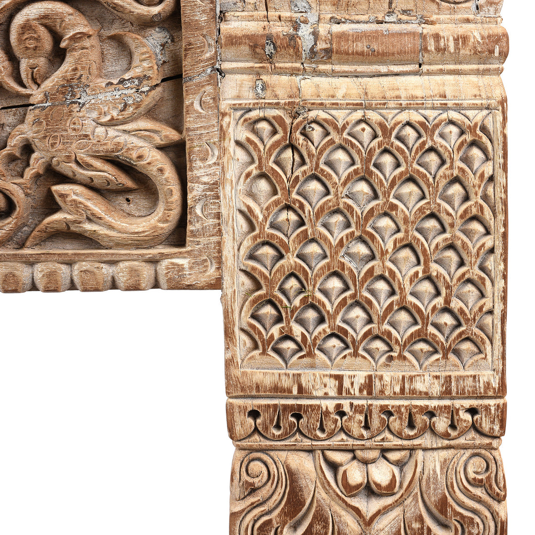 Carving Detail From Reclaimed Teakwood Console Table With Painted Finish | Indigo Antiques