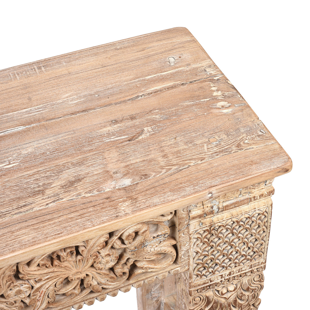 Top Detail From Reclaimed Teakwood Console Table With Painted Finish | Indigo Antiques